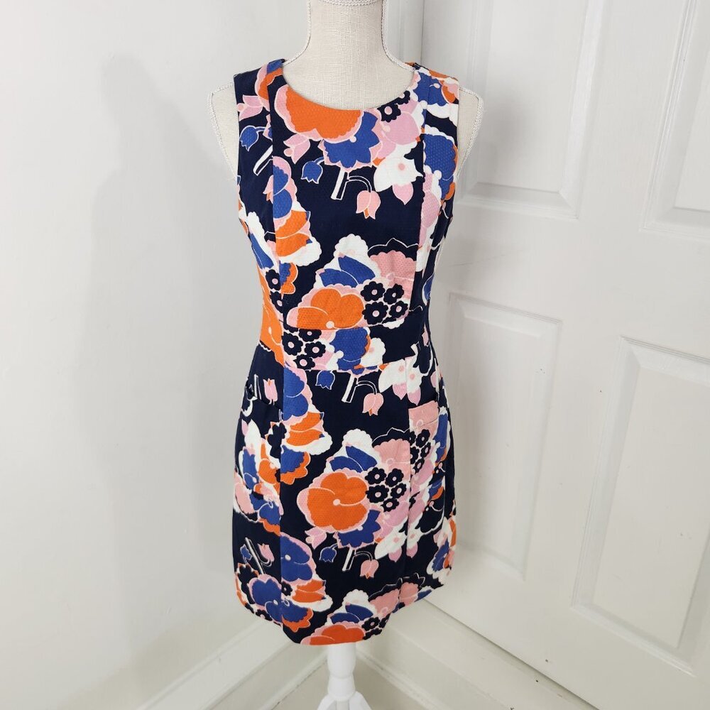 Boden Dress Womens 6 Blue Orange Floral Knee Modest Church Office Career - Picture 16 of 16
